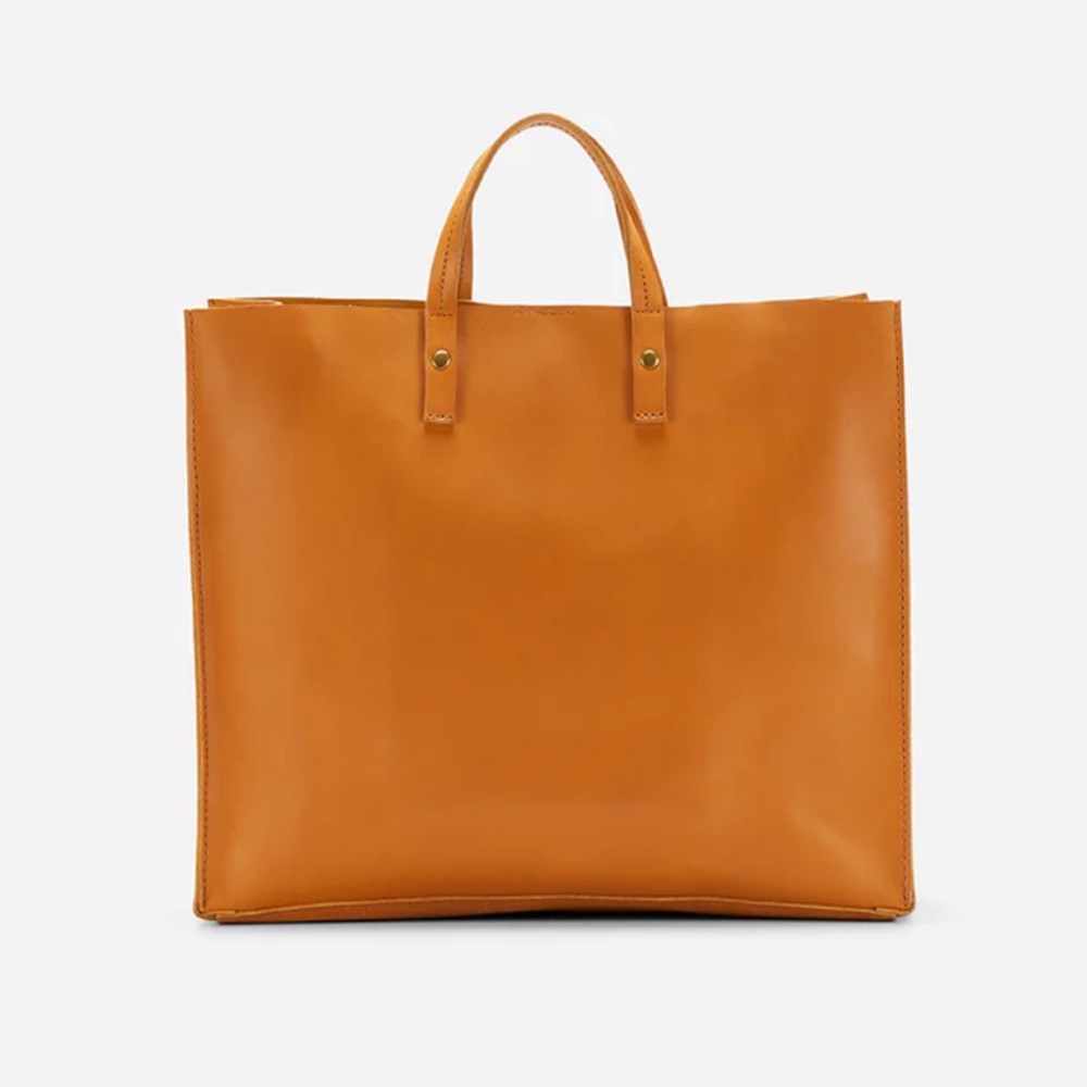 Structured Leather Tote Bag in Cognac